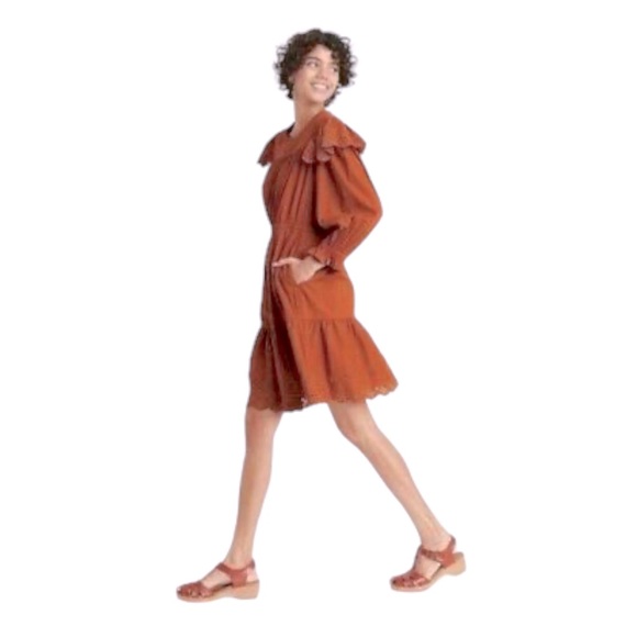 Universal Thread Dress MIDI Size Medium Solid Brown Ruffled - Picture 3 of 3